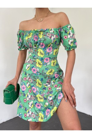 Yakası Lastikli Bağcık Detaylı Mini Elbise -A.Yeşil