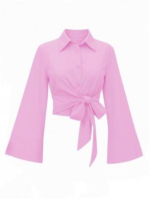 Yan Bağlamalı İspanyol Kol Düğmeli Gömlek   -Pembe