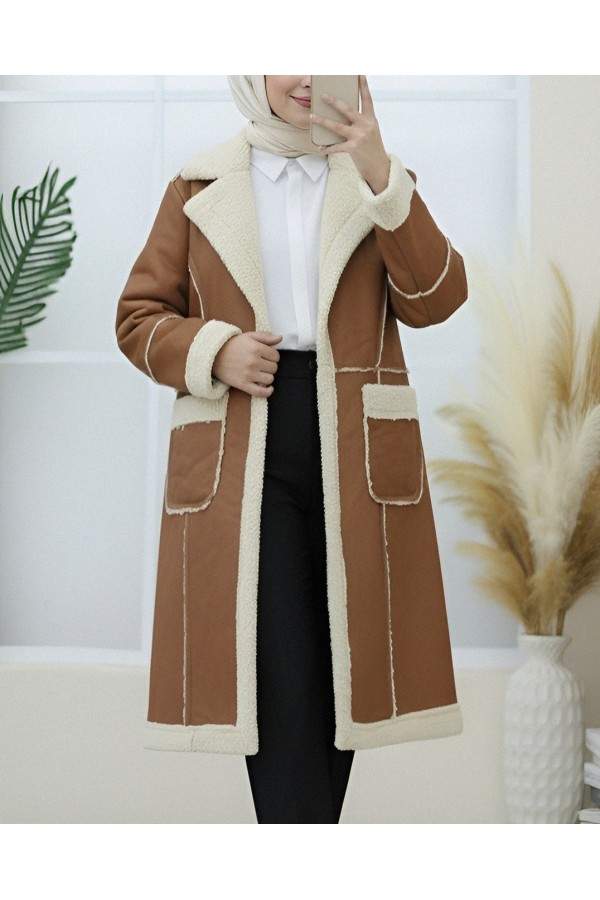 Leather Jacket with Plush Inside and Snap Pockets -Snuff