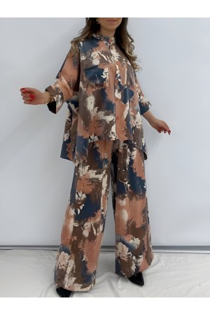 Batik Printed Micro Glitter Casual Suit  -Garnet Color