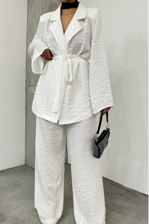 Top Düğmeli Pantalon Ceket Jarse Takım -Beyaz