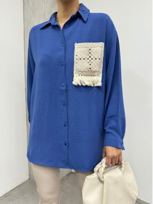 Örgü Cepli Düğmeli Ayrobin Gömlek -İndigo