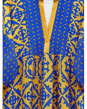 V-Neck Bat Sleeve Piece Viscose Dress -Orange