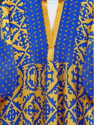 V Yaka Yarasa Kol Parçalı Viskon Elbise -Turuncu