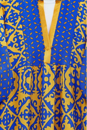 V Yaka Yarasa Kol Parçalı Viskon Elbise -Turuncu