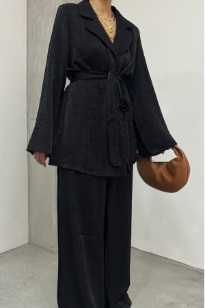 Top Düğmeli Pantalon Ceket Jarse Takım -Siyah