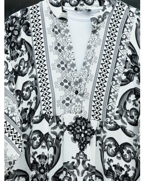 V-Neck Bat Sleeve Piece Viscose Dress -Black