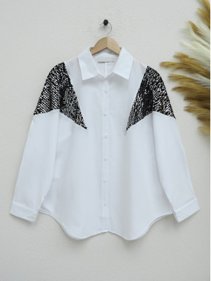 Pul payet Detaylı Salaş Gömlek -Siyah