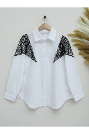 Pul payet Detaylı Salaş Gömlek -Siyah