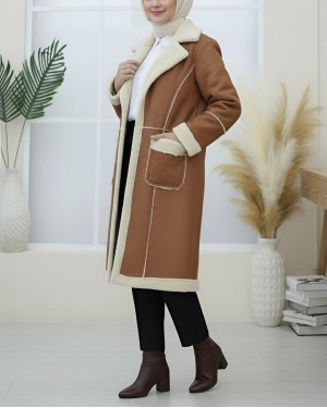 Leather Jacket with Plush Inside and Snap Pockets -Snuff