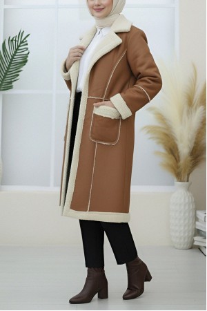 Leather Jacket with Plush Inside and Snap Pockets -Snuff