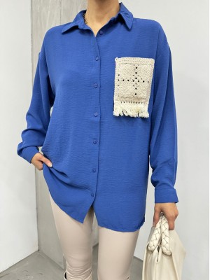 Örgü Cepli Düğmeli Ayrobin Gömlek -İndigo