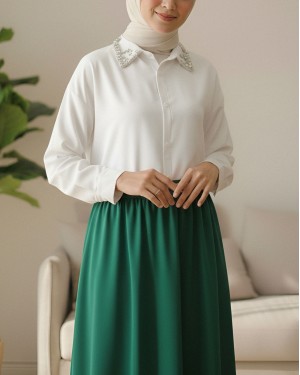 Casual Shirt with Stone Detailed Buttons on the Collar -White