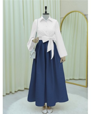 Yan Bağlamalı İspanyol Kol Düğmeli Gömlek  -Beyaz