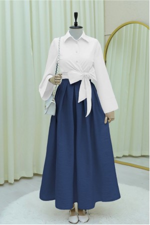 Yan Bağlamalı İspanyol Kol Düğmeli Gömlek  -Beyaz