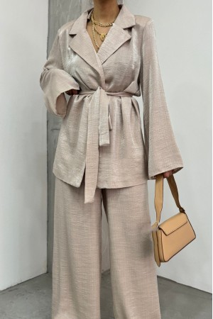 Top Düğmeli Pantalon Ceket Jarse Takım -Bej