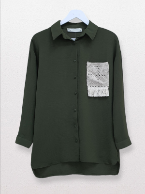 Örgü Cepli Düğmeli Ayrobin Gömlek -Haki