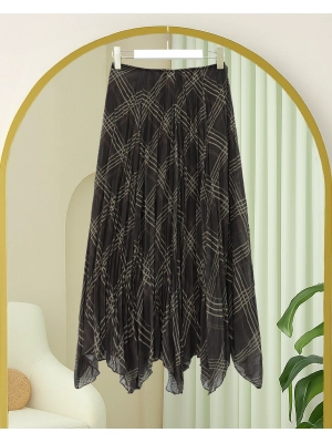 Asymmetrical Cut Lined Chiffon Skirt -Brown