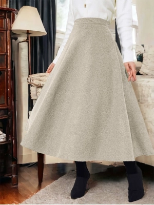 Zippered Cashmere Bell Skirt    - Beige
