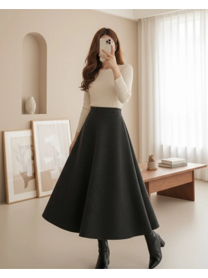 Zippered Cashmere Bell Skirt   -Smoked 