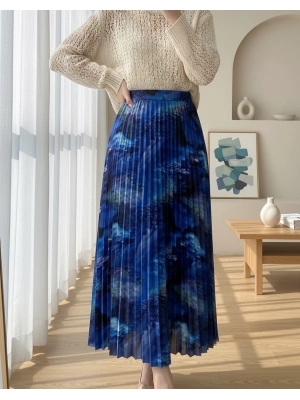 Digital Printed Pleated Skirt -Saxe 