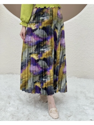 Digital Printed Pleated Skirt -Yellow