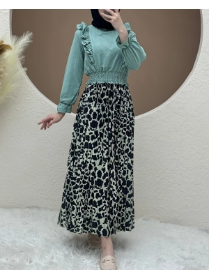 Digital Printed Pleated Skirt -Sea green