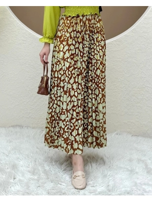 Digital Printed Pleated Skirt -Snuff