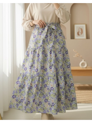Floral Piece Skirt with Waist Belt - Purple
