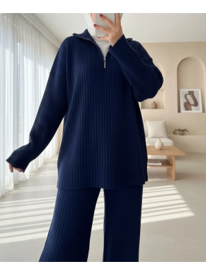 Yarım Boğazlı Fitilli Triko Takım  -Laci