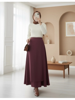 Cross Front Double Layer Scuba Skirt -Maroon