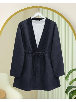 V Yaka Beli Bağcıklı Cepli Düğmeli Kap -Laci