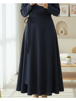 Layered Zippered Scuba Skirt with Side Tie Detail -Navy blue