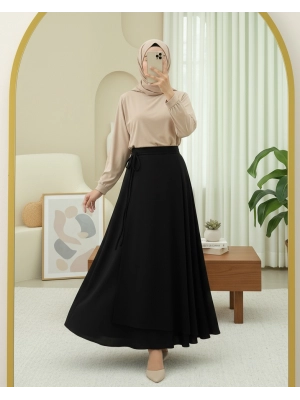 Layered Zippered Scuba Skirt with Side Tie Detail -Black