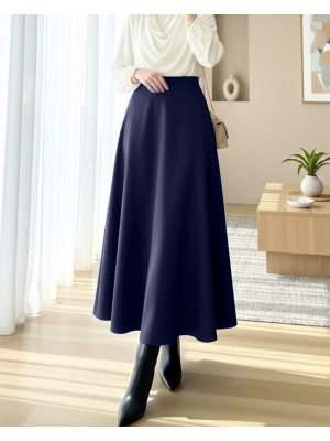 Loose Flared Scuba Puff Skirt   -Navy blue