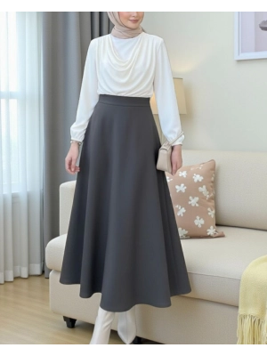 Loose Flared Scuba Puff Skirt     -Smoked 