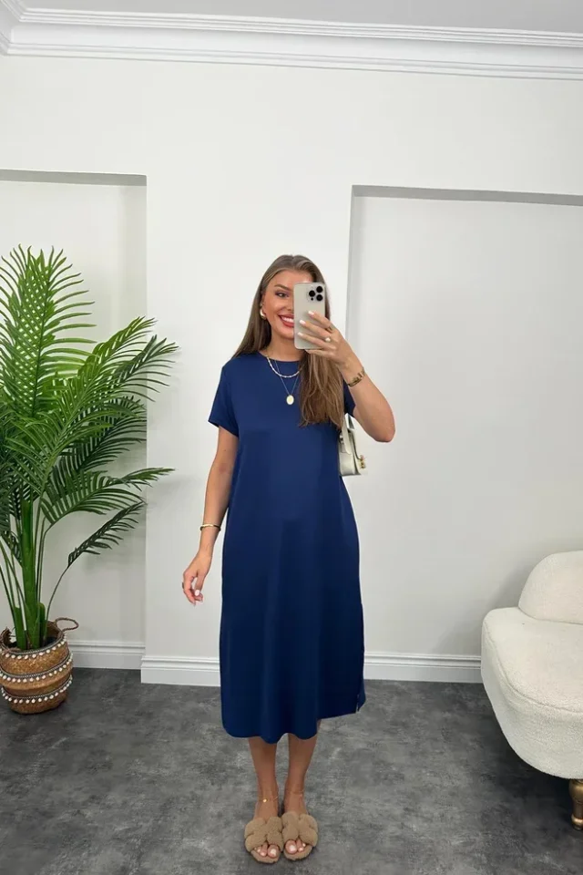 Women's Short Sleeve Slit Detailed Casual Viscose Dress