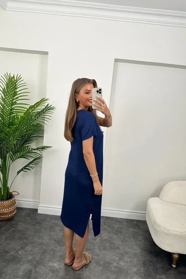 Women's Short Sleeve Slit Detailed Casual Viscose Dress